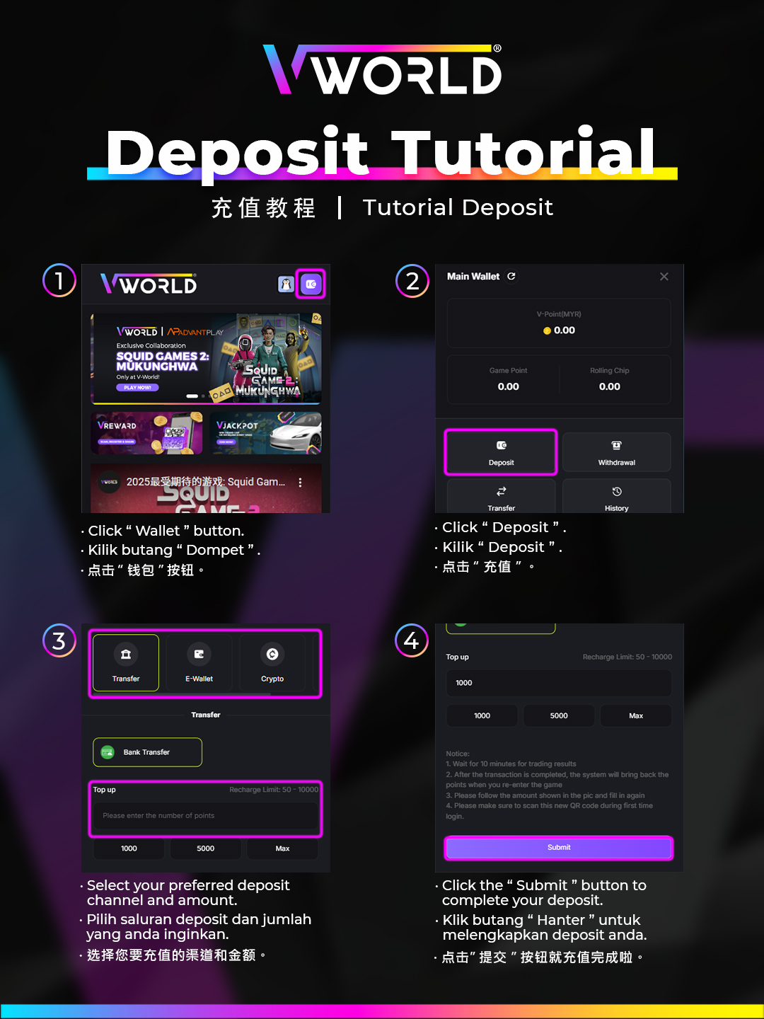 VWorld Deposit Tutorial - How to Top Up Malaysia